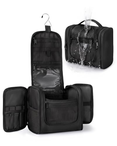 Neceser de Viaje Mujer Colgante - Bolsa de Aseo Organizadora Hombre de Maquillaje con Asa Portátil - Gran Capacidad Impermeable para Baño, Gimnasio Negro Grande