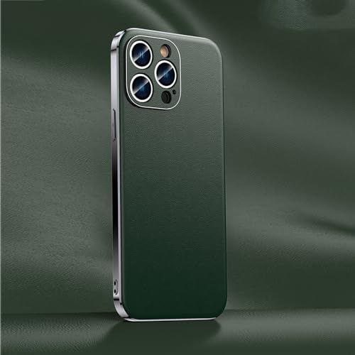 Étui en cuir véritable pour iPhone 14 Pro Max avec protection d'objectif luxe vert