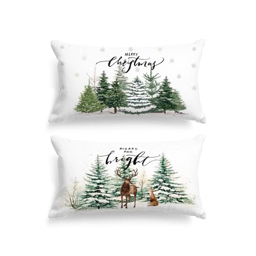 Lanpn 40x80 Standard Weihnachten Kissenbezüge 2 Stück, Wald Rentier...