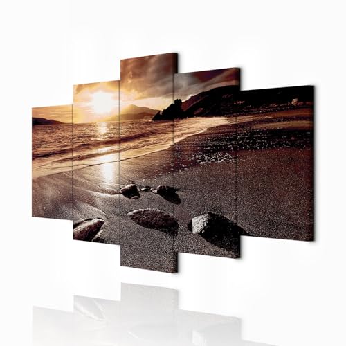 decomonkey Cuadro Lienzo Mar Playa 200x100 cm 5 piezas Impresión Decoración Cuadro De Pared Material Tejido no Tejido Gráfica Foto Salon Paisaje Naturaleza