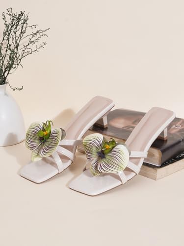 Image of TRYME Floral Embellished Slip-On Kitten Heel Sandals for Women & Girls|Comfortable Light Weight Open Toe Sandals