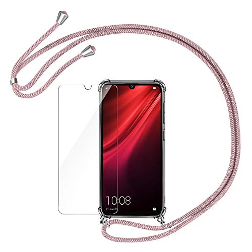 AROYI Funda con Cuerda Compatible con Xiaomi Redmi Note 8T y Protector Pantalla, Carcasa Transparente TPU Silicona Case con Colgante Ajustable Cordón Compatible con Xiaomi Redmi Note 8T, Oro Rosa