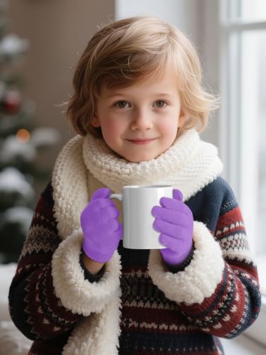 Image of Cooraby 12 Pairs Kid's Winter Magic Gloves Children Stretchy Warm Magic Gloves Boys or Girls Knit Gloves for 6-12 Years