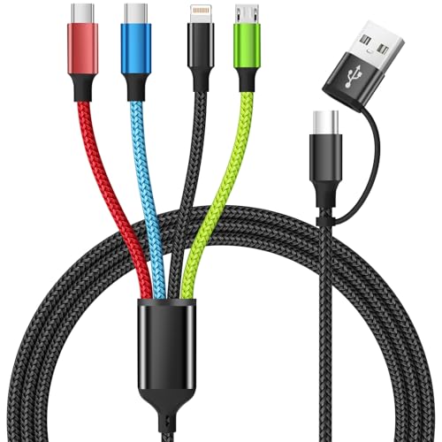 Firsting Travel 4 in 2 Multi Charging Cable with Dual Type-C, USB A/USB C Chargers for Multiple Devices, Multiple Charger Cord Compatible with Most Cell Phones/Tablets and More (1Pack, 5FT)
