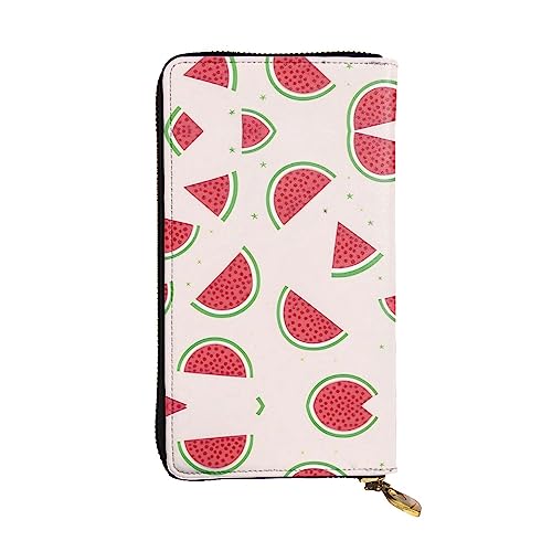 Leather Wallet 7.48 x 4.13 in - Stylish and Durable Wallet for Women with Multiple Compartments and Zipper Design Pink watermelon Pattern