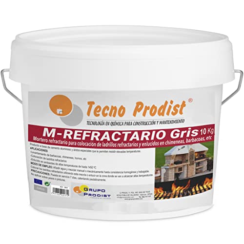 M-REFRACTARIO GRIS de Tecno Prodist (10 Kg) Mortero refractario especial para ladrillos refractarios y enlucidos en zonas que alcancen altas temperaturas como barbacoas, hornos o chimeneas (Gris)