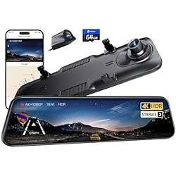 Pelsee S12 Pro Mirror Dash Cam with STARVIS 2 Sensor, Rear View Mirror Camera 5.8GHz WiFi, 4K Front and 1080P Rear Backup Camera for Car, ADAS &BSD, Voice Control, Color Night Vision, 64G Meomory Card