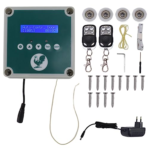 Glomora Kit d'ouverture Automatique de Porte de poulailler, minuterie et capteur de lumière avec télécommande (portée de 50 m), Moteur résistant aux intempéries IP44 pour
