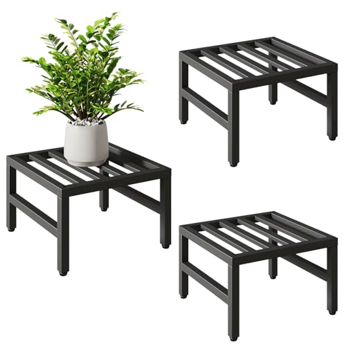 IBUYKE 3 Piezas de Soporte Metálico para Plantas de Interior y Exterior, 30cm Soporte para Macetas Pequeñas, Estante Moderno Cuadrado para Plantas y Flores para Salón Balcón Jardín, Negro TMJ075B-3