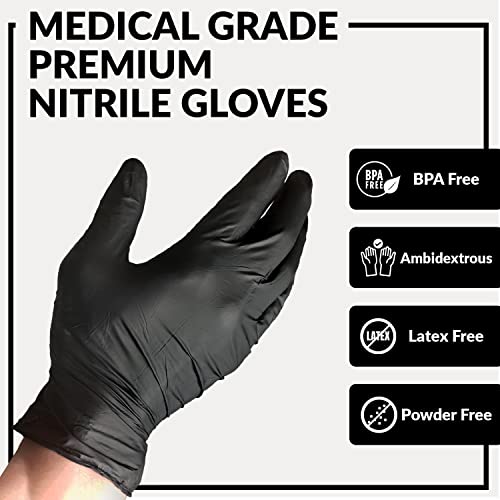 Klex Nitrile Exam Gloves - Medical Grade, Powder Free, Rubber Latex Free, Disposable Examination Grade Glove, Food Safe, Black, Extra Large, 1000 Count