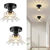 Kvhiiw 2 Pack Black Modern Ceiling Light, Small Kitchen Light Fixtures, Glass Semi Flush Mount Ceiling Light for Hallway, Foyer, Entryway, Laundry Room (7 in)