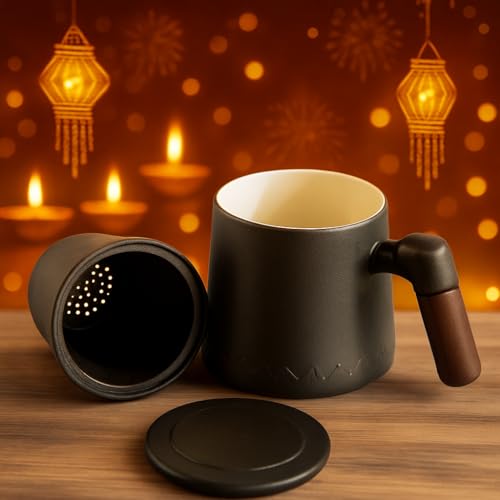 Image of Udyan Tea Infuser Mug | Ceramic Made Mug with Removable Infuser & Mesh Filter | Stylish Design with Easy Grip & Pouring (Noir Black)