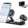 THREEKEY 3 in 1 iPhone 17 Charging Station,MagSafe Charger Compatible, Qi2 25W MFi Certified Wireless Charger Stand for iPhone 17/16/15/14/13/12, Apple Watch, AirPods(45W Adapter Included)