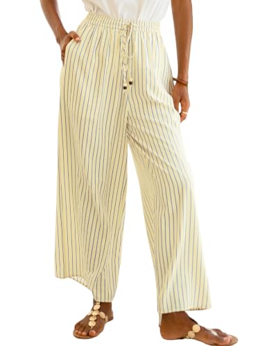 Image of CUPSHE Women's Wide Leg Beach Pants - Tropical Floral with Pockets Plus Size Casual Flowy Vacation Bottoms