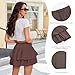 JEKAOYI Flowy Shorts for Women Ruffled Tiered Pleated Mini Skirts Boho High Waist Comfy Tennis Golf Skorts Brown