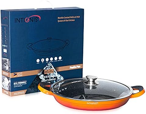 INTIGNIS Professional Paella Pan with Oven Safe Lid 36cm Kitchen Cookware Non Stick  PFOA Free  Ceramic Non Stock Coating  Induction Electric Oven Gas BBQ Grill Safe