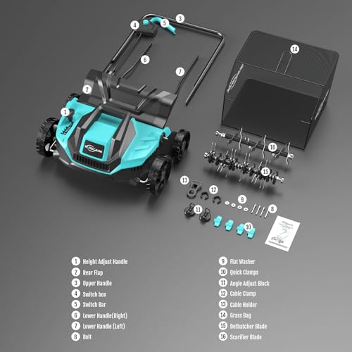 2-in-1 Scarifier and Dethatcher – Deep Soil Revitalization with High-Torque Motor, Adjustable Depth Control, Dual Safety Switch & Removable 10.5-Gallon Thatch Bag - Image 9