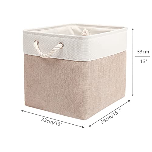 Mangata Fabric Storage Baskets,33 x 38 x 33cm Large Foldable Storage Boxes for Organizing Clothes Shelf Nursery Closet(Beige/White - Image 4
