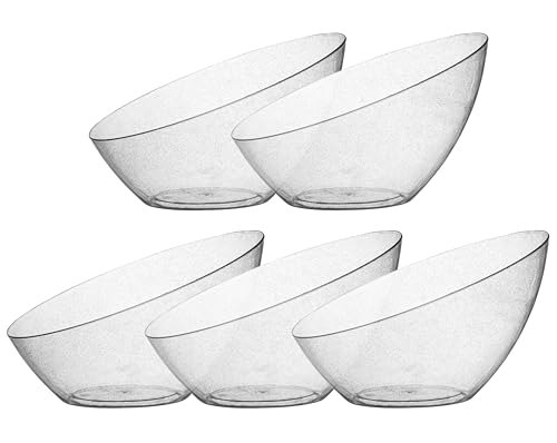 Posh Setting Silver Glitter Plastic Serving Bowls for Parties, Disposable Plastic Angled Serving Bowls, Hard Plastic Large Party Snack Bowls, Chips Bowls, Salad, Candy and Fruit Bowl 5 Pack
