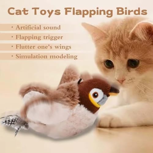 Vibbang Flapping Bird Cat Toy, Flying Bird Cat Toy, Cat Bird Toy, Interactive Cat Toy, Simulated Chirping Bird Cat Toy - Image 4