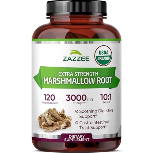Zazzee USDA Organic Marshmallow Root 10:1 Extract, 3000 mg Strength, 120 Vegan Capsules, 4 Month