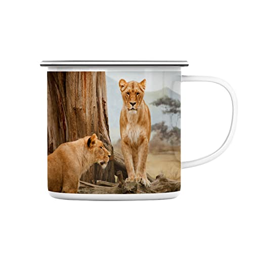 Mug Emaillé Metal Lionnes près d'un Arbre Savane Afrique Cover