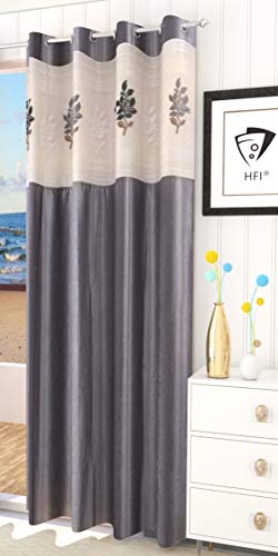 Image of LaVichitra Polyester Long Door Curtain with Floral Net (8ft, Grey) -1 Piece