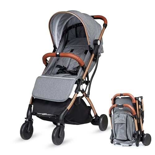 Airline Approved Baby Pram, Foldable Cabin Stroller Pushchair, Compact, Travel Friendly Buggy, Baby Stroller with Smooth Ride, One-Handed Fold, Suitable for 0-36 Months, Max 15kg (Grey)