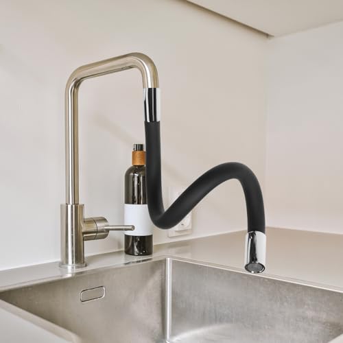 Extensor de grifo de cocina negro de 50 cm antisalpicaduras y accesorio de ahorro de agua 6