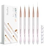 MelodySusie 5Pcs Nail Art Liner Brushes with Nail Brush Holder, Professional Gel Polish Painting Art Design Pen for Thin Long Lines, Tiny Details, Fine Drawing, Delicate Coloring Sizes 5/7/9/11/20mm