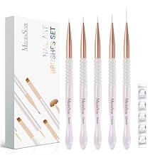 MelodySusie 5Pcs Nail Art Liner Brushes with Nail Brush Holder, Professional Gel Polish Painting Art Design Pen for Thin Long Lines, Tiny Details, Fine Drawing, Delicate Coloring Sizes 5/7/9/11/20mm