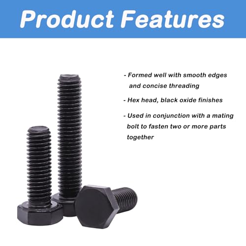 Image of 2 PCS M14x2.0 Hex Bolts M14-2.0 x 150mm Hex Head Screw Bolts, Carbon Steel Grade 8.8, M14 Hexagon Head Bolts, Metric Thread, Black Oxide Finish, Full Thread