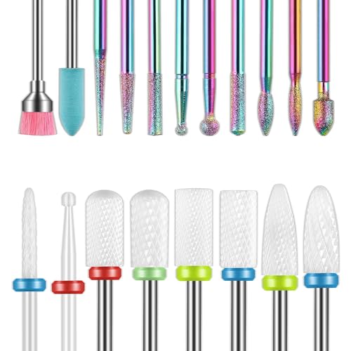Juego de 19 brocas para uñas, lima de uñas eléctrica de diamante de 0,9 cm y kit de puntas de uñas de gel acrílico de...