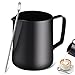 Produktbild Milchkännchen Milchkanne Edelstahl Milch Aufschäumen Krug, Milch Pitcher mit Barista Stift/Latte Art Pen, Kännchen für den Milchaufschäumer für Cappuccino & Macchiato (Schwarz_350ML)
