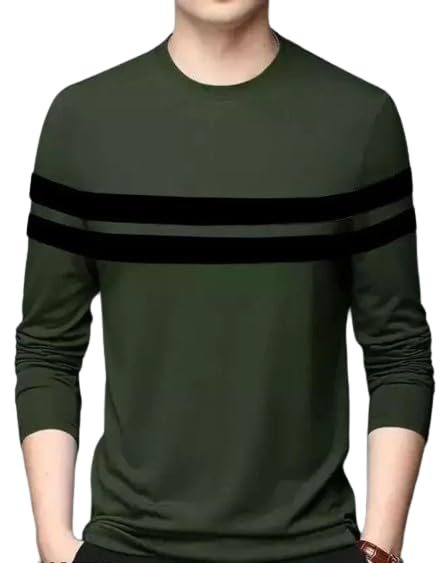 ORANGE MOONMens Cotton Blend Full Sleeve Round Neck Regular Fit Striped Casual Wear T-Shirts