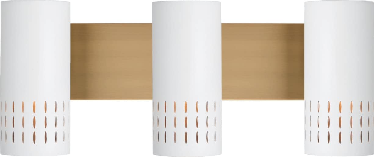Capital Lighting 150231AW Dash Mid-Century Modern Metal Vanity Lights for Bathroom, 3-Light 300 Total Watts, 10" H x 24" W, Aged Brass and White