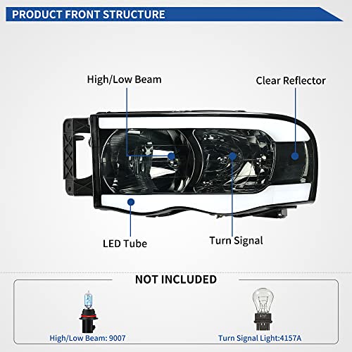 Image of oEdRo LED DRL Headlights Headlamps Compatible with 2002-2005 Dodge Ram 1500 /03 04 05 Dodge Ram 2500 3500 Pickup Smoke Lens