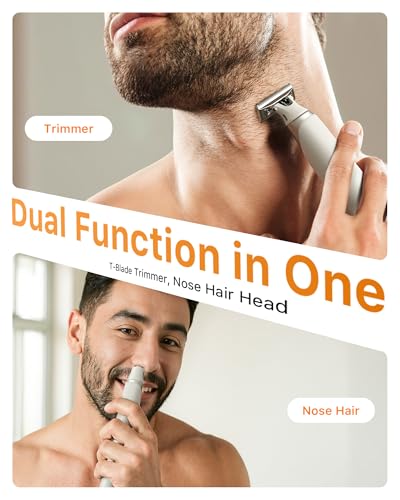 Image of New 2 in 1 Body & Nose Hair Trimmer - Electric Beard Razor for Men, All-in-One Groomer with Magnetic Nose Hair Head, Waterproof Wet /Dry Use, Groin /Ball Shaver, USB-C Fast Charging,White(Solo)