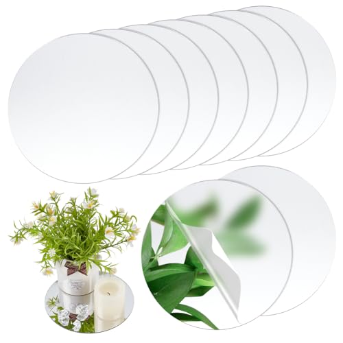 nbeads 10 Pcs Miroir Rond en Acrylique, 15cm Decoration Murale Autocollant Acrylique Petits Miroirs Rond pour Chambre à Coucher, Salle de Bain, Salon, Argent