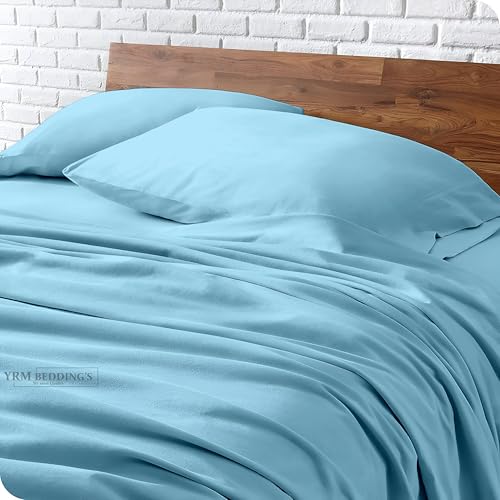 Image of YRM Bedding's 600TC Egyptian Cotton Bedsheet (66x90) with 1-Pillow Covers (18x28) | Oeko-Tex Certified Top Selling 100% Cotton Twin Size Bedsheet with Pillow Cover | Sky Blue