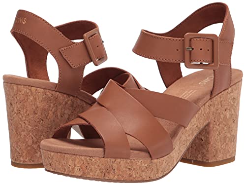 Women's Toms Ava Heeled Strappy Sandal Tan Leather #TOP6