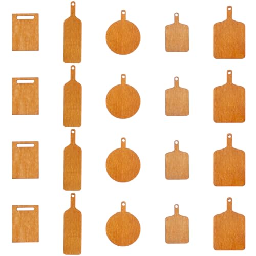 Juego de 20 tablas de cortar miniatura para casita de muñecas GORGECRAFT: 5 estilos (redondas, rectangulares y cuadradas), de madera natural sin acabado, con mango miniatura 1
