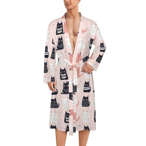 Peignoir homme en coton léger imprimé chats mignons style kimono pour la nuit