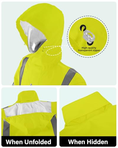 Image of iCreek Safety Rain Jacket with Hood,Waterproof Reflective High Visibility