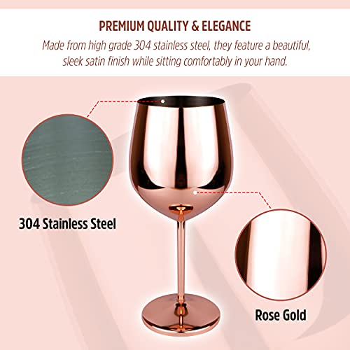 Tq4 Products Rose Gold Wine Stainless Steel Glasses 6Pcs, 16Oz Unbreakable Shatterproof Coated Glass Set, Stemmed Wine Glasses Goblets For An Outdoor Party, Stunning And Great For Holiday Dining #TOP2