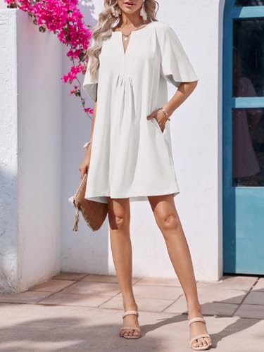 Image of Wenrine Womens Flutter Short Sleeve Mini Dress Casual V Neck Loose Flowy Summer Dresses