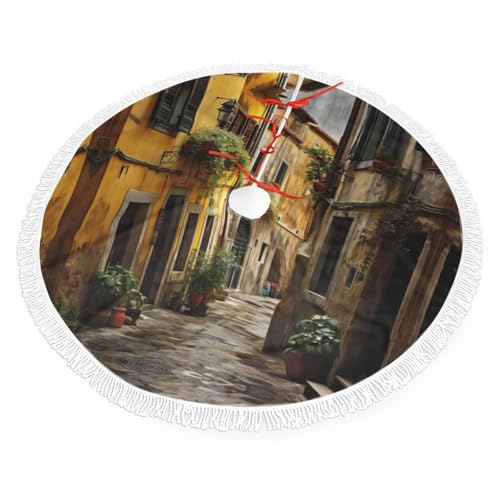 Falda italiana de árbol de calle vieja para fiesta de Navidad, alfombrilla de base de árbol de vacaciones