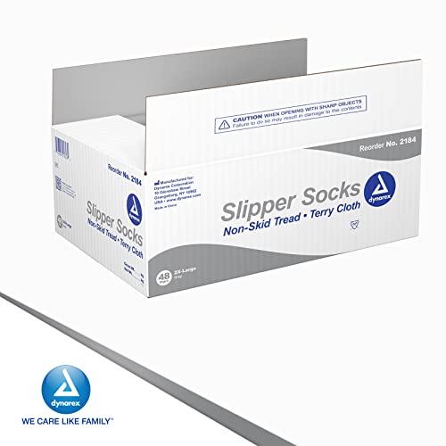 Image of Dynarex Slipper Socks with Grips for Women & Men - Single-Sided Anti-Slip Grippy Socks with Elastic Band - Warm, Fuzzy, Lightweight, No Latex - 48 Pairs per Case (2XL)