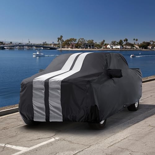 Image of iCarCover Premium Truck Cover for 2004-2012 GMC Canyon Crew Cab, 5.1 ft. Short Bed Heavy Duty Waterproof All Weather Automobiles Custom Fit Full Exterior UV Snow Rain Protection (Stripe - Black /Gray)