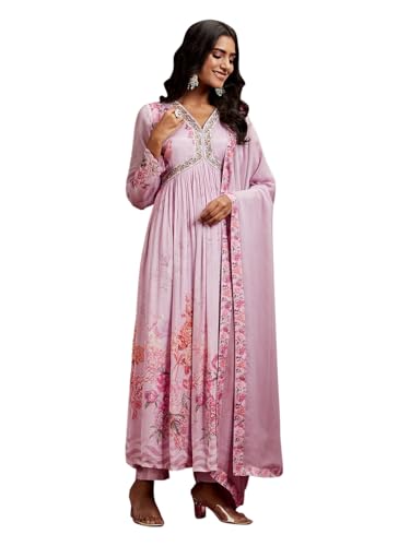 Image of Libas Womens Woven Design Silk Blend Straight Kurta With Trousers and Dupatta | daily wear suit